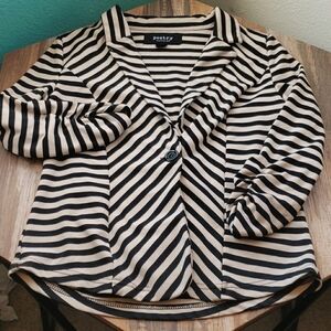 Poetry Black & Tan Striped Blazer w/Ruched Sleeves Size S